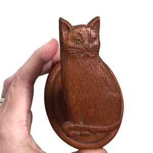 Vintage Wood Cat Desk Note Holder